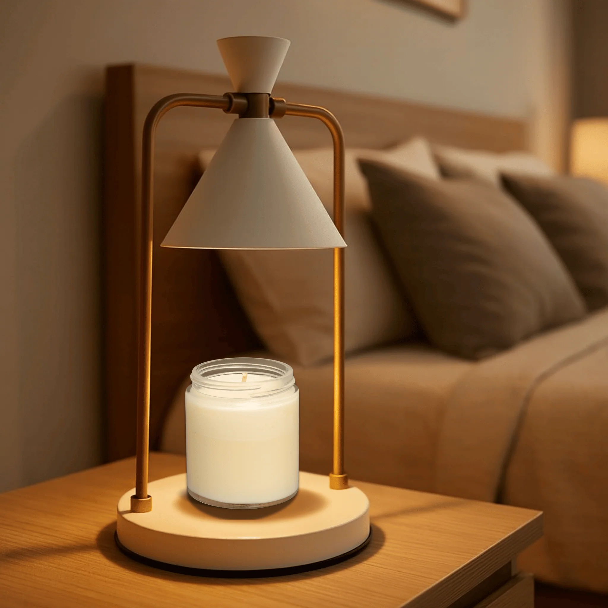 Electric Candle Warmer Lamp with Metal Frame and Cone Shade - Image 4