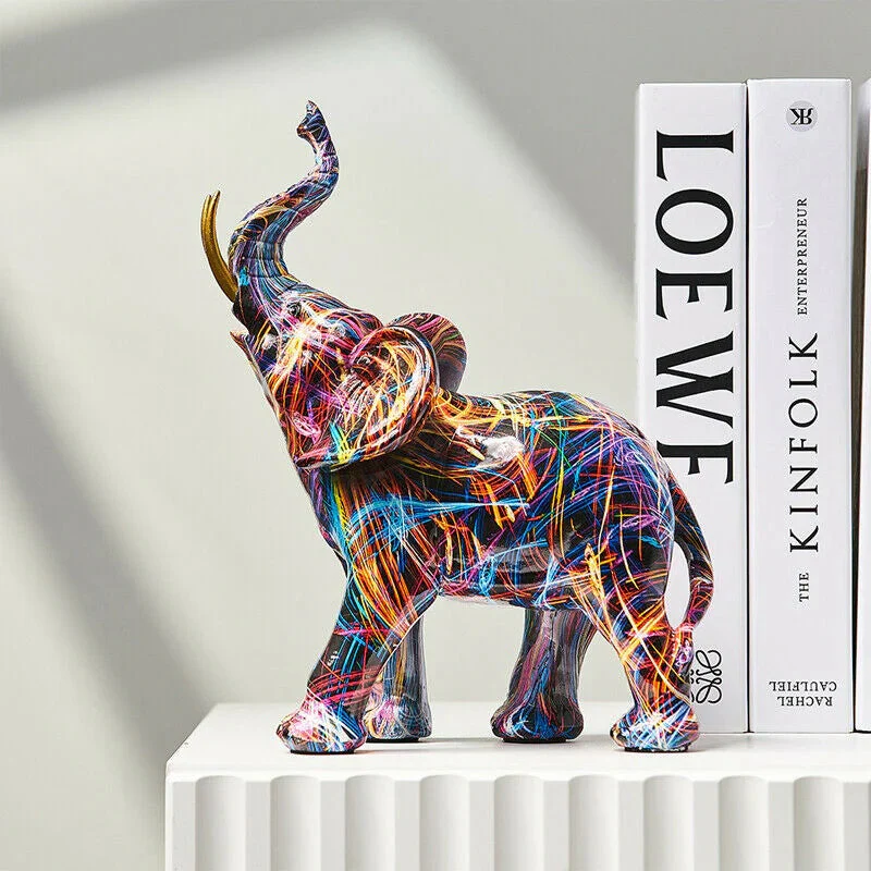 Elephant Figurine Colourful Resin Statue Modern Art Sculpture - Image 2