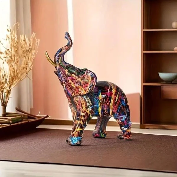 Elephant Figurine Colourful Resin Statue Modern Art Sculpture - Image 3