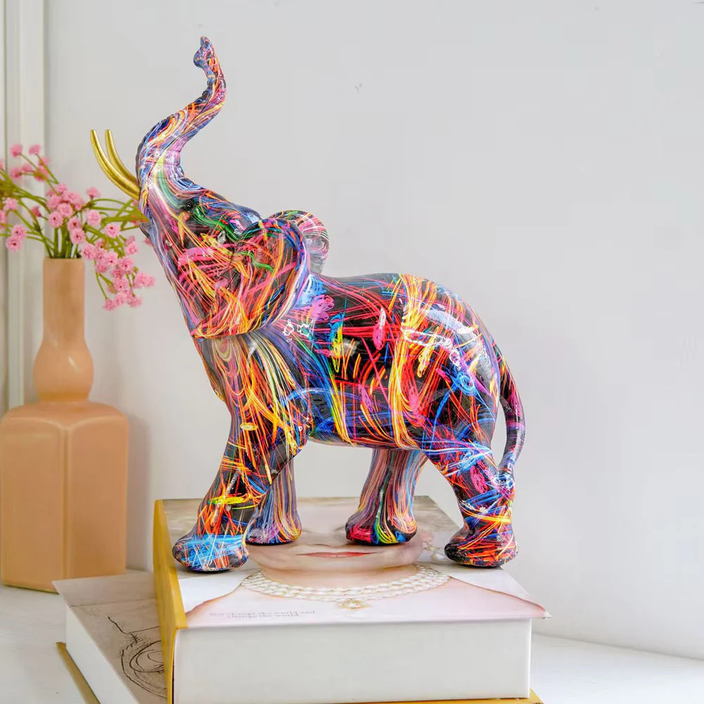 Elephant Figurine Colourful Resin Statue Modern Art Sculpture - Image 5