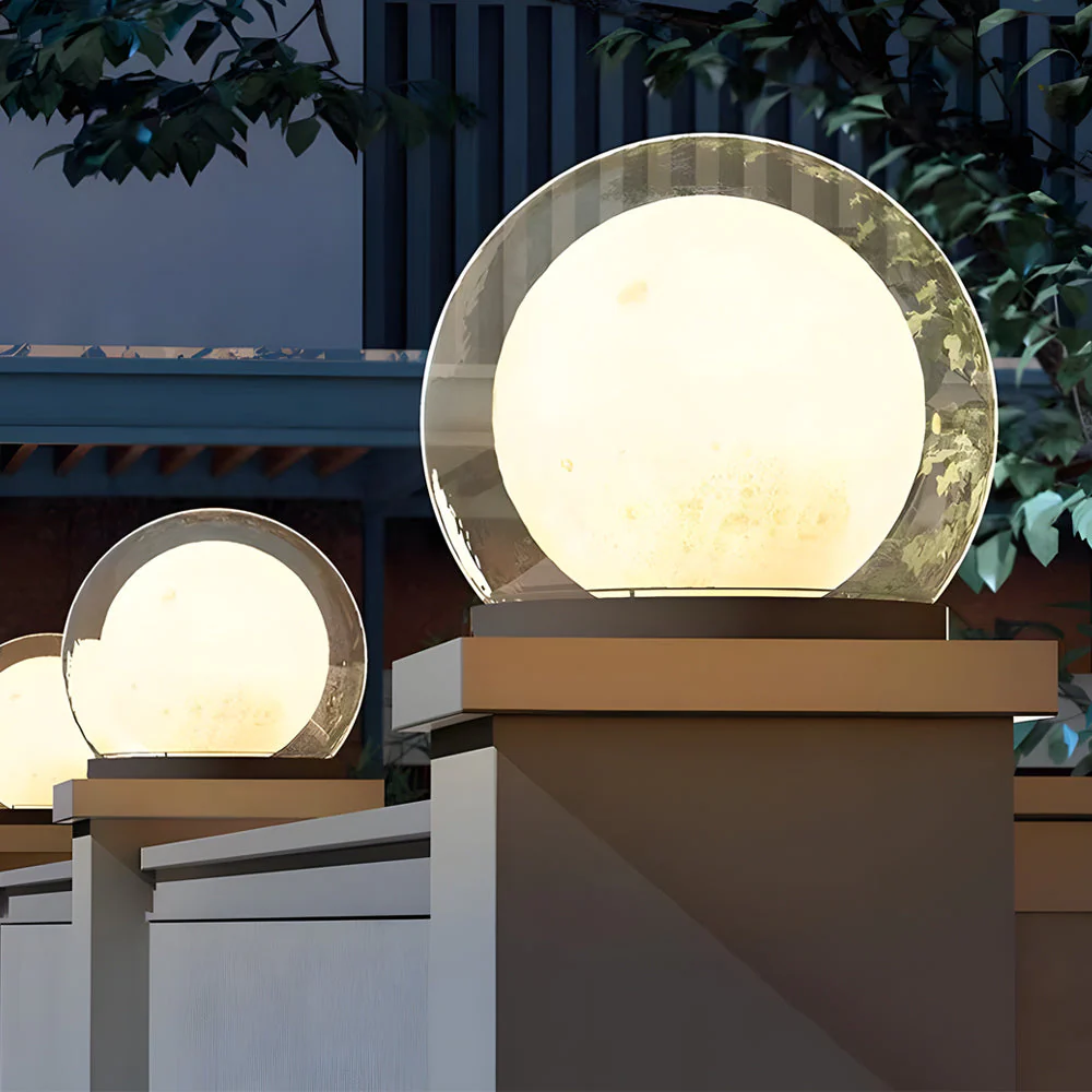 Fence Outdoor Lamp Round Glass Globe Black Housing - Image 3