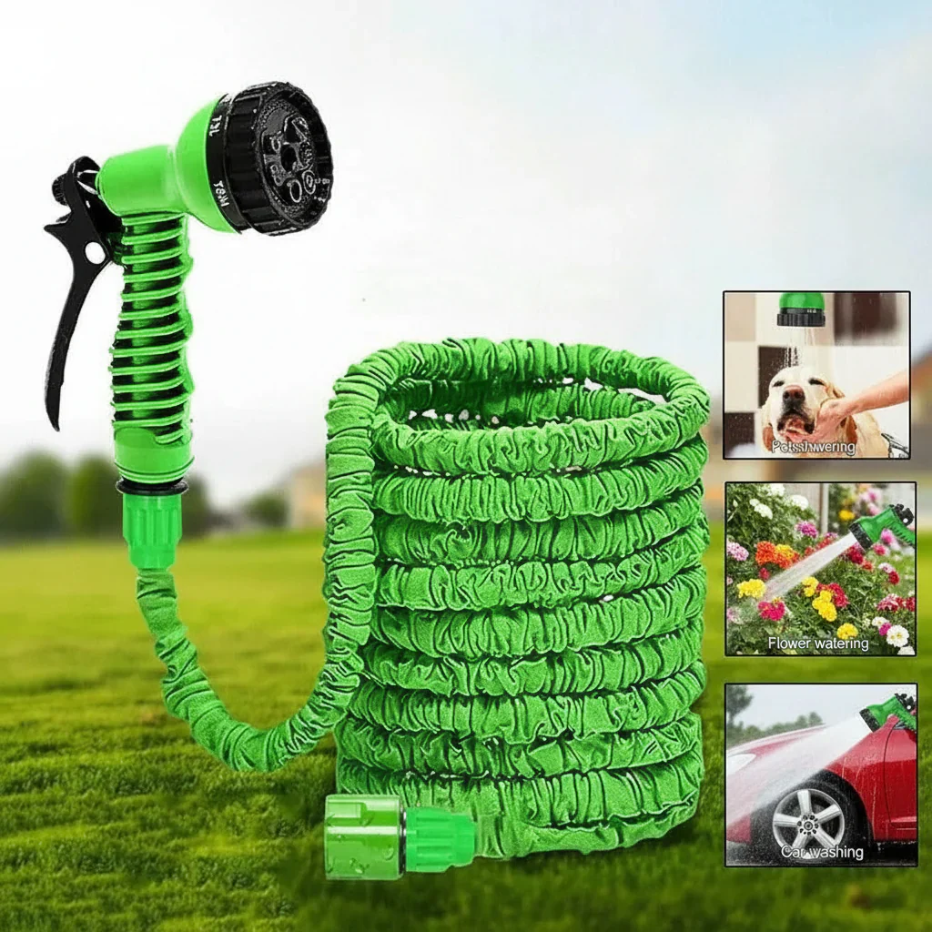 Flexible Garden Hose Pipe with Multi Spray Nozzle Tool - Image 5