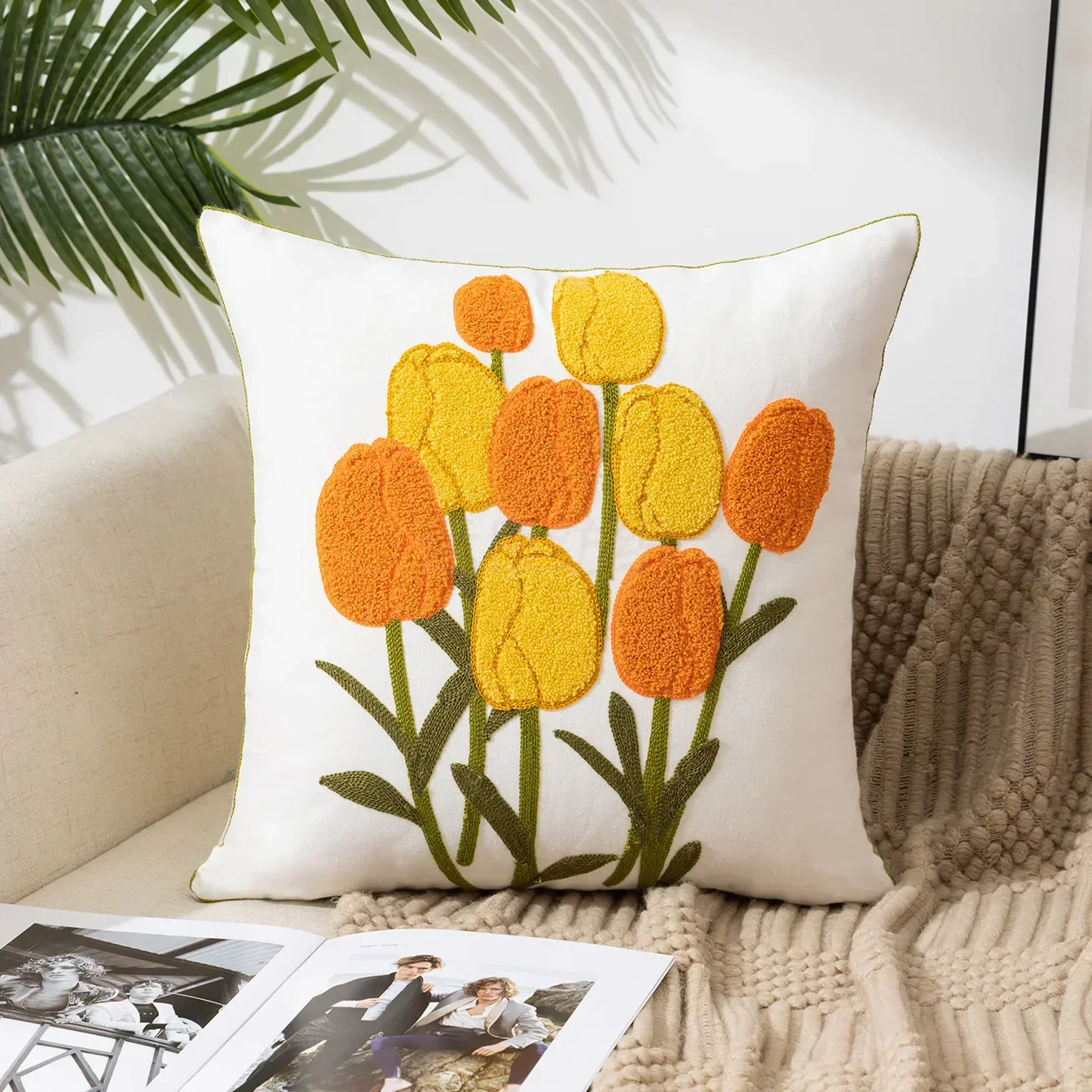 Floral Cushion Cover Embroidered Pillow Case Decorative Cover - Image 11
