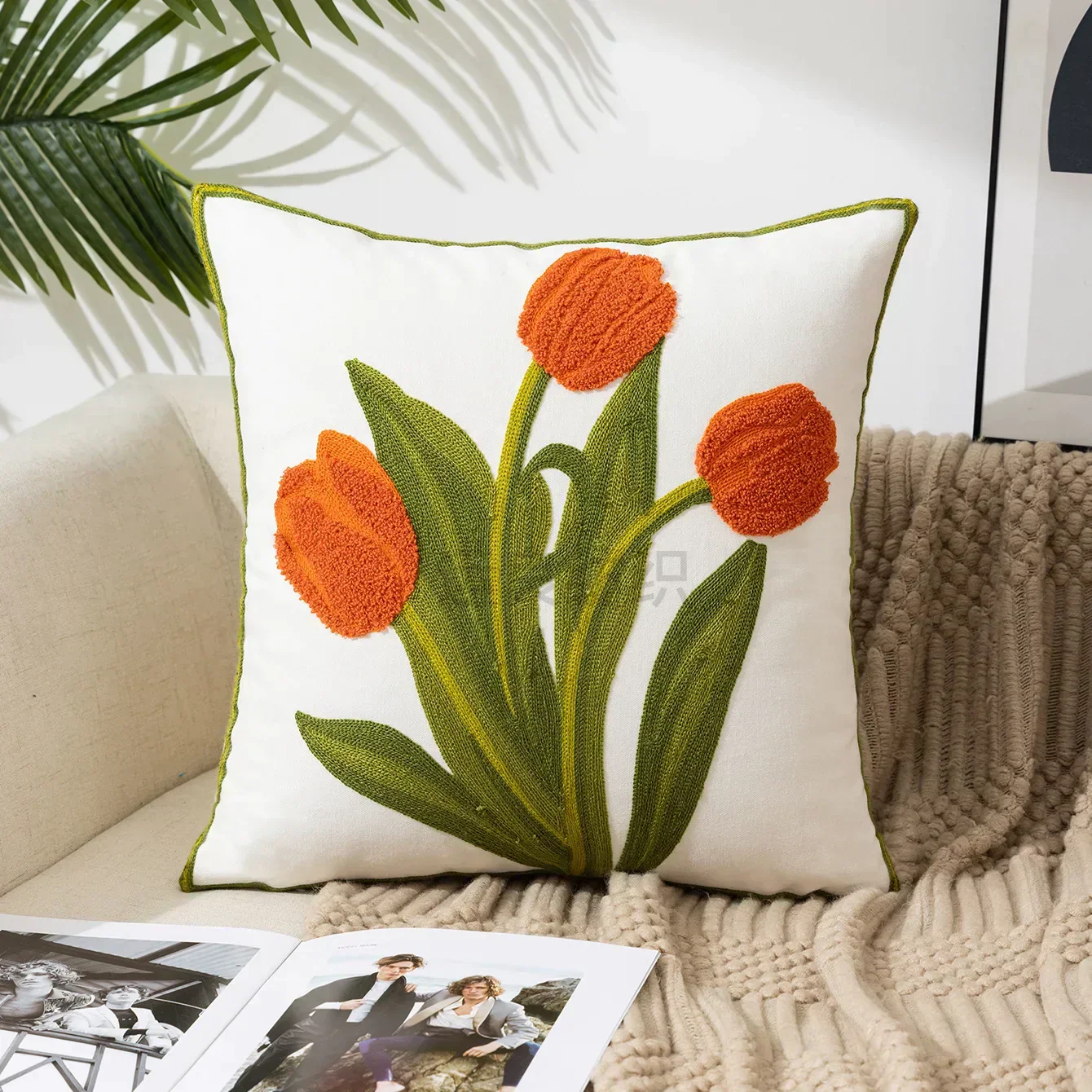 Floral Cushion Cover Embroidered Pillow Case Decorative Cover - Image 12