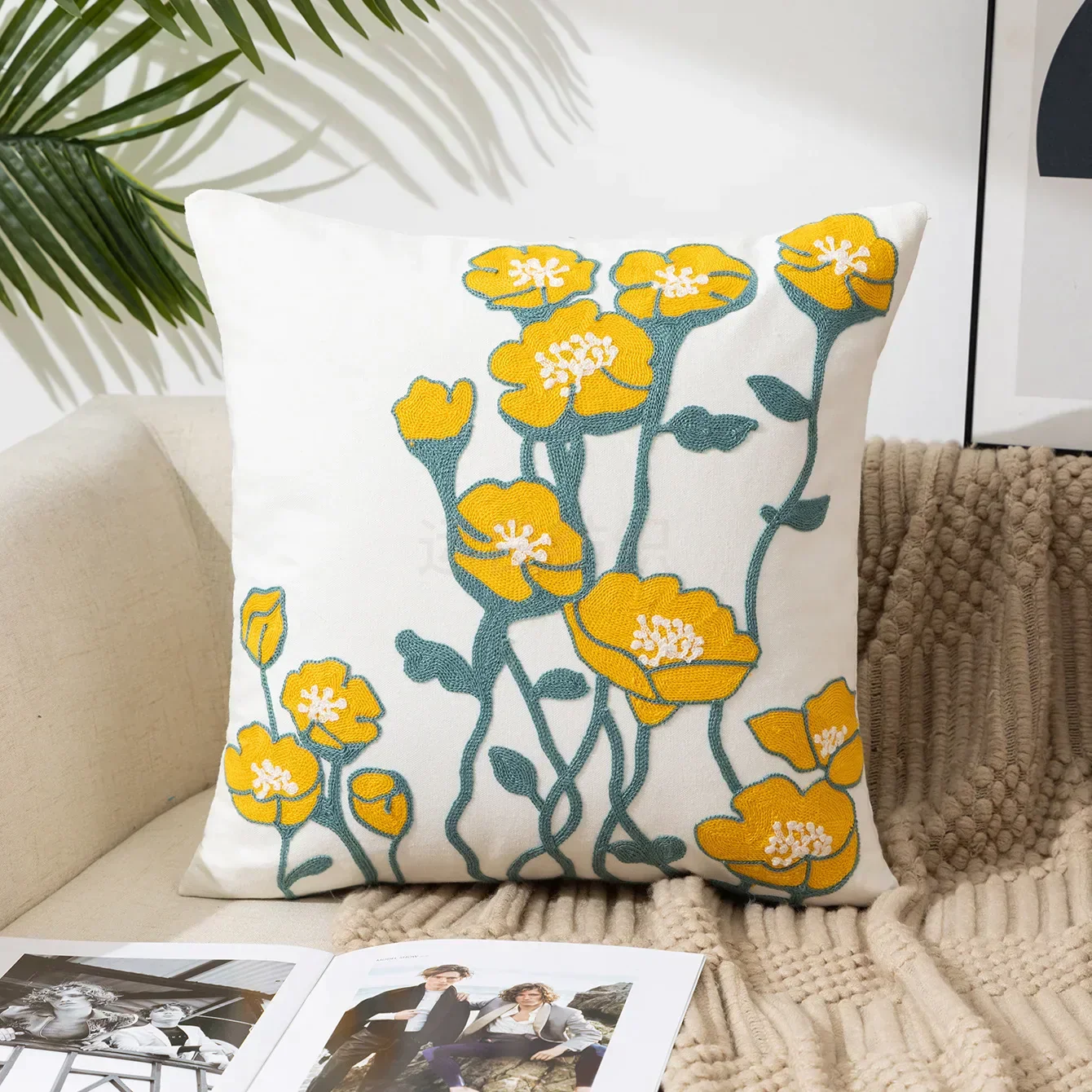 Floral Cushion Cover Embroidered Pillow Case Decorative Cover - Image 14