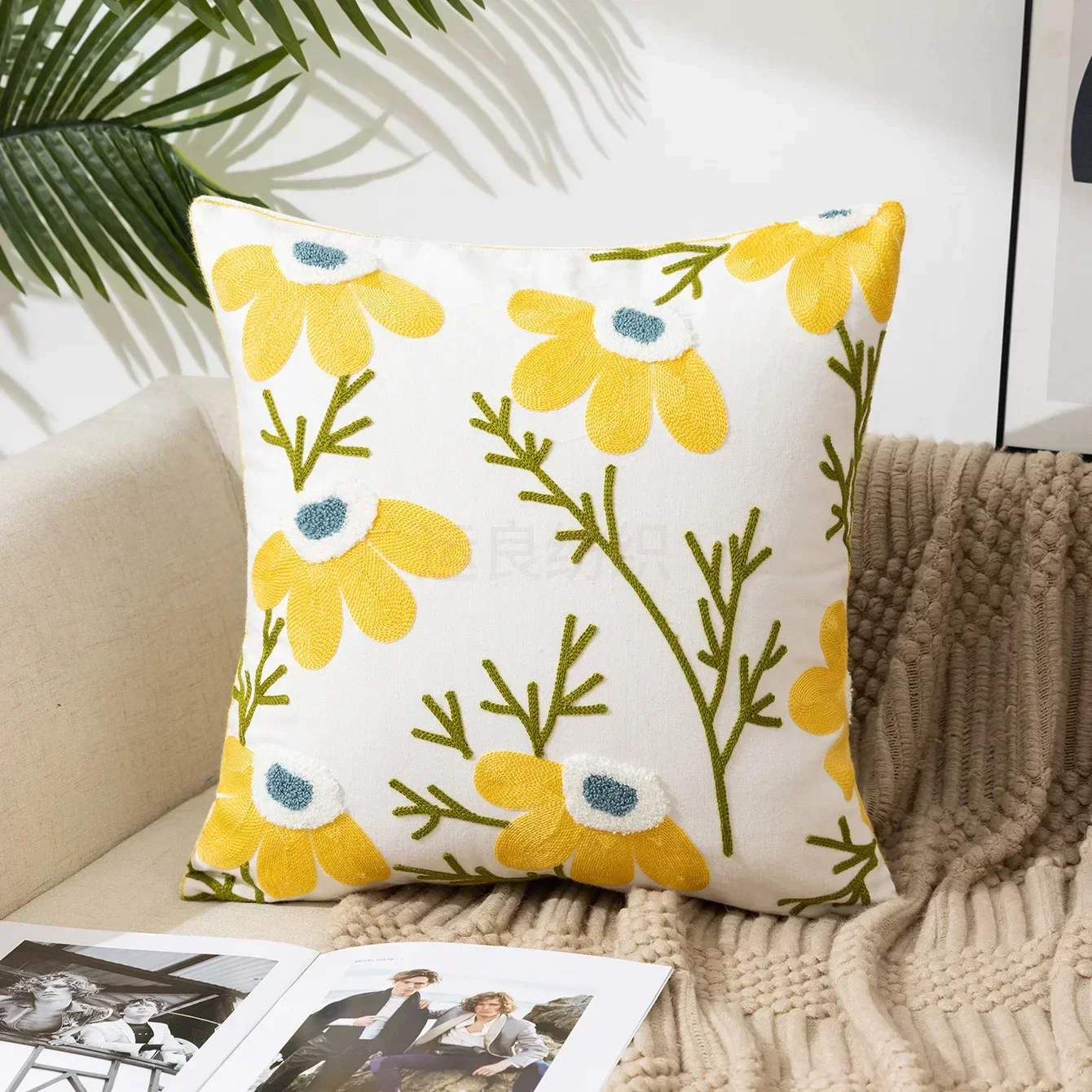 Floral Cushion Cover Embroidered Pillow Case Decorative Cover - Image 21