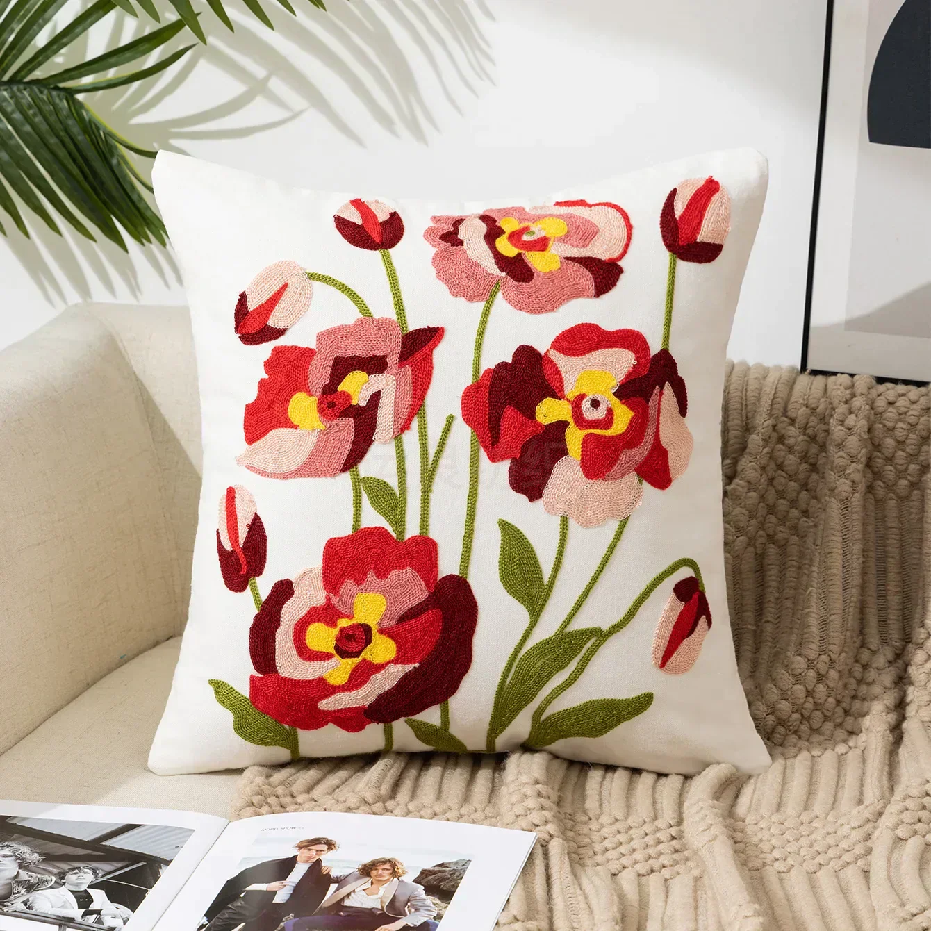 Floral Cushion Cover Embroidered Pillow Case Decorative Cover - Image 23