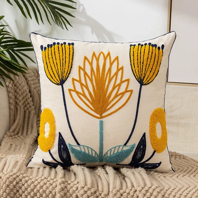 Floral Cushion Cover Embroidered Pillow Case Decorative Cover - Image 25