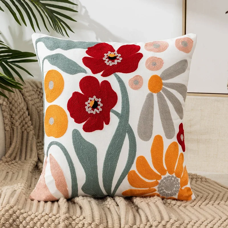 Floral Cushion Cover Embroidered Pillow Case Decorative Cover - Image 3