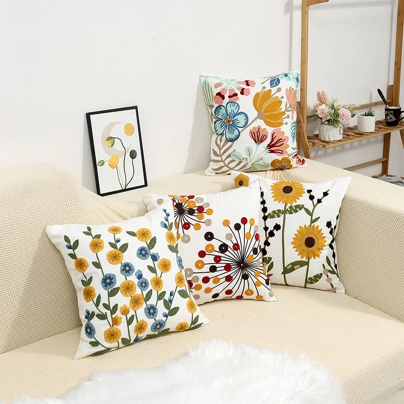 Floral Cushion Cover Embroidered Pillow Case Decorative Cover - Image 4