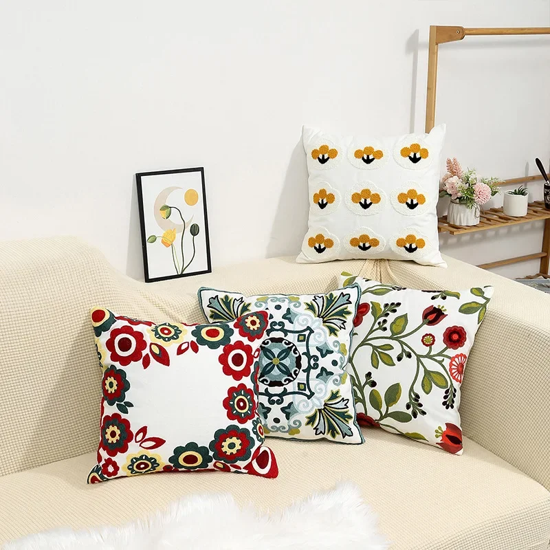 Floral Cushion Cover Embroidered Pillow Case Decorative Cover - Image 5