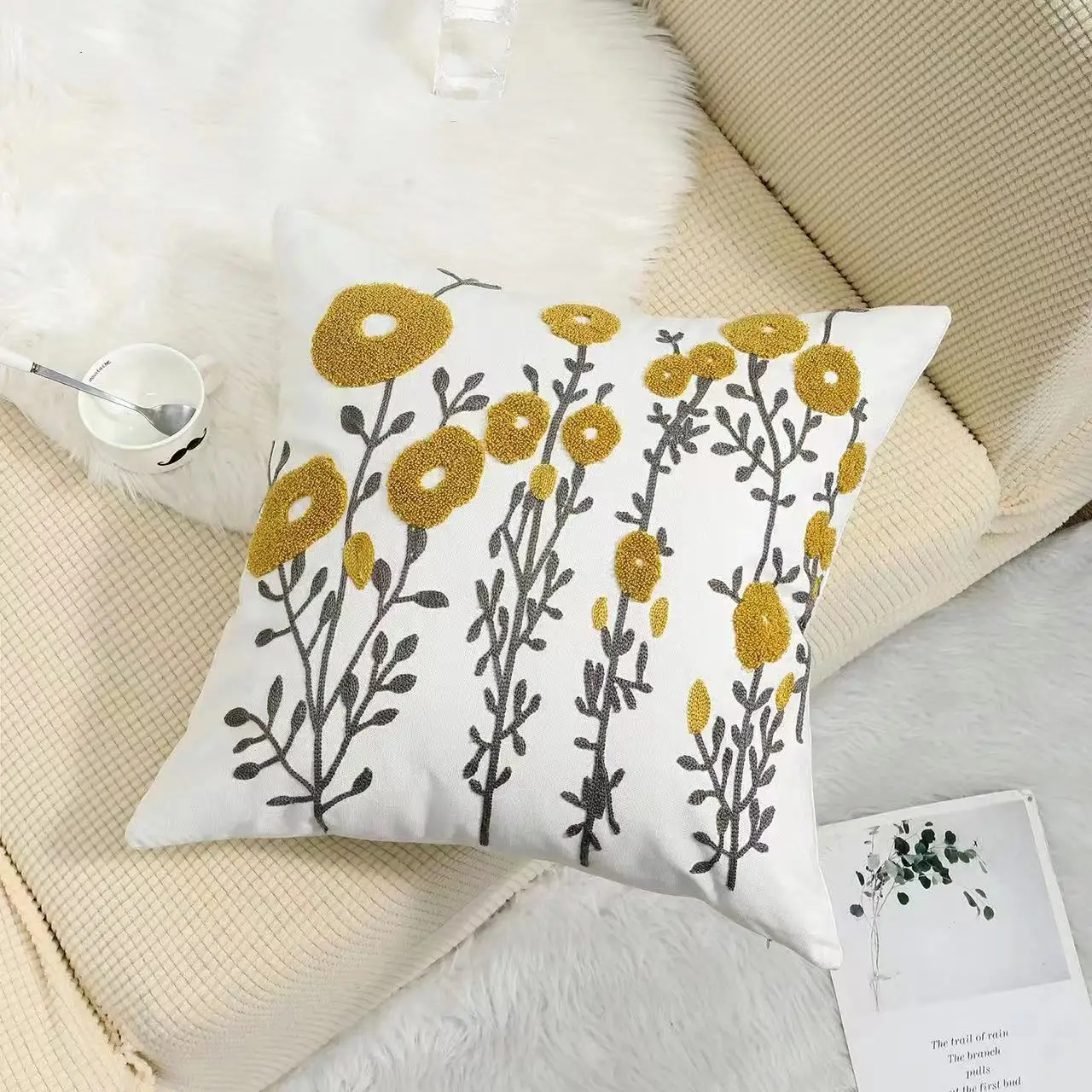 Floral Cushion Cover Embroidered Pillow Case Decorative Cover - Image 9