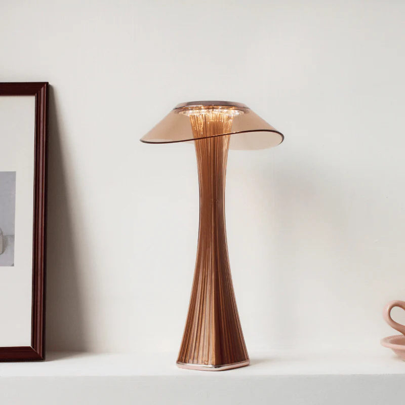 Fluted Glass Table Lamp with Clear Disc Shade - Image 2