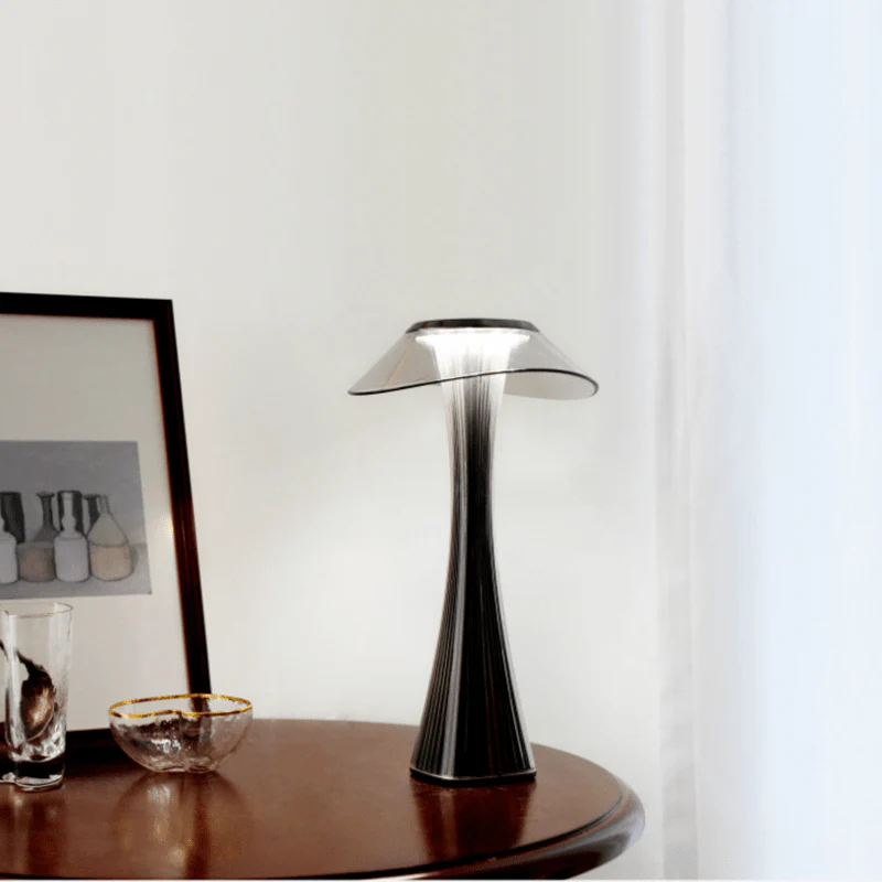 Fluted Glass Table Lamp with Clear Disc Shade - Image 3