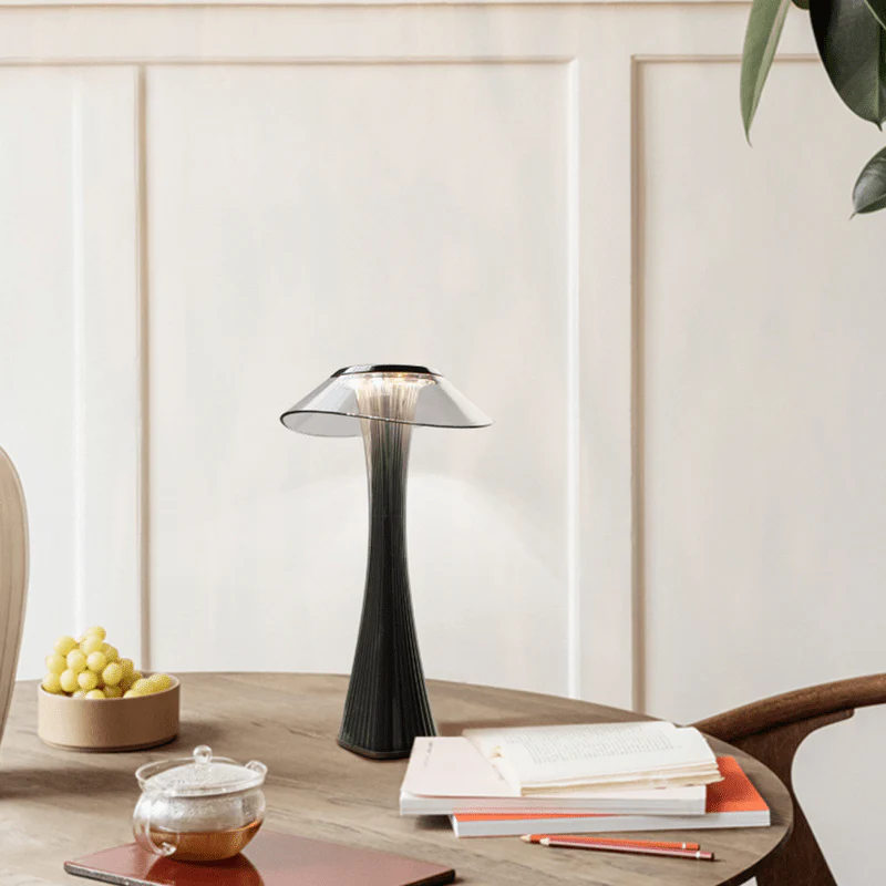 Fluted Glass Table Lamp with Clear Disc Shade - Image 4