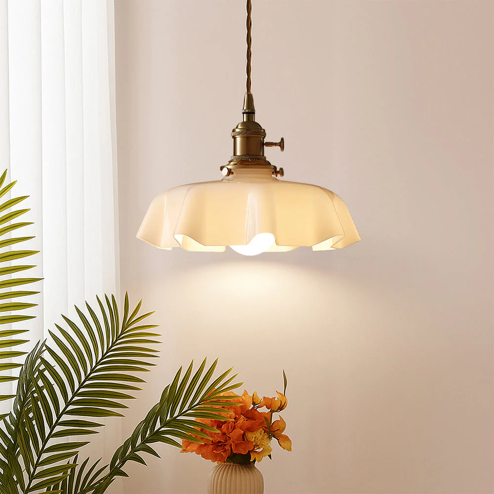 French style pendant light with scalloped cream glass shade - Image 4