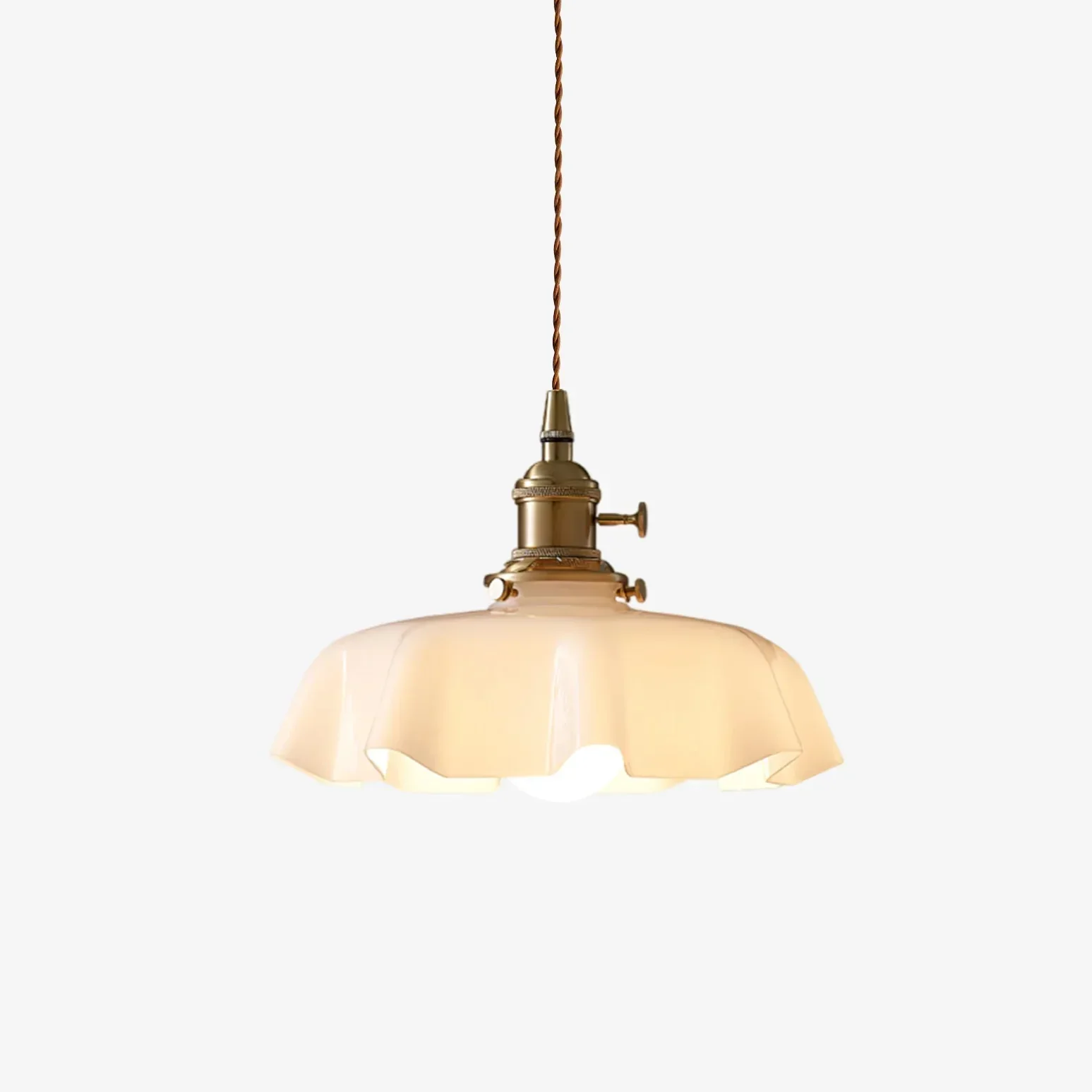 French style pendant light with scalloped cream glass shade - Image 6