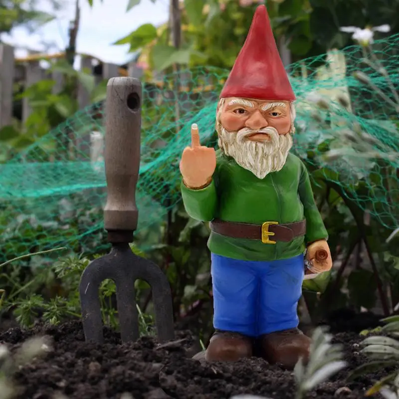 Garden Gnome Statue with Hand Sign Resin Outdoor Figurine - Image 2