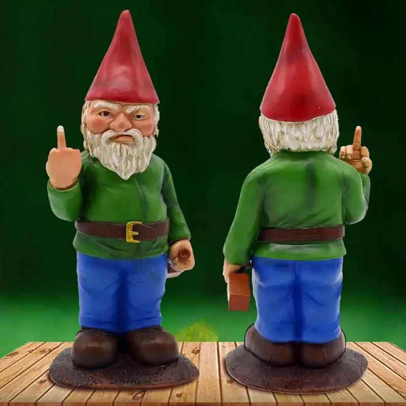 Garden Gnome Statue with Hand Sign Resin Outdoor Figurine - Image 3