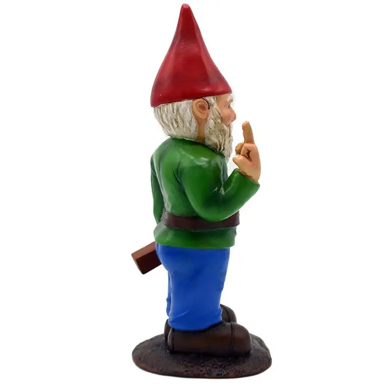 Garden Gnome Statue with Hand Sign Resin Outdoor Figurine - Image 5