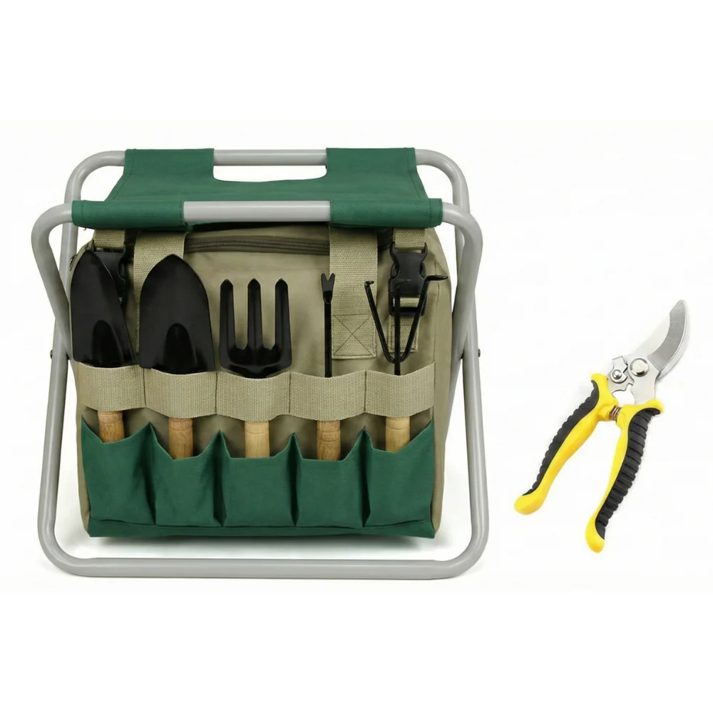 Garden Tool Set with Folding Stool and Carry Bag - Image 3
