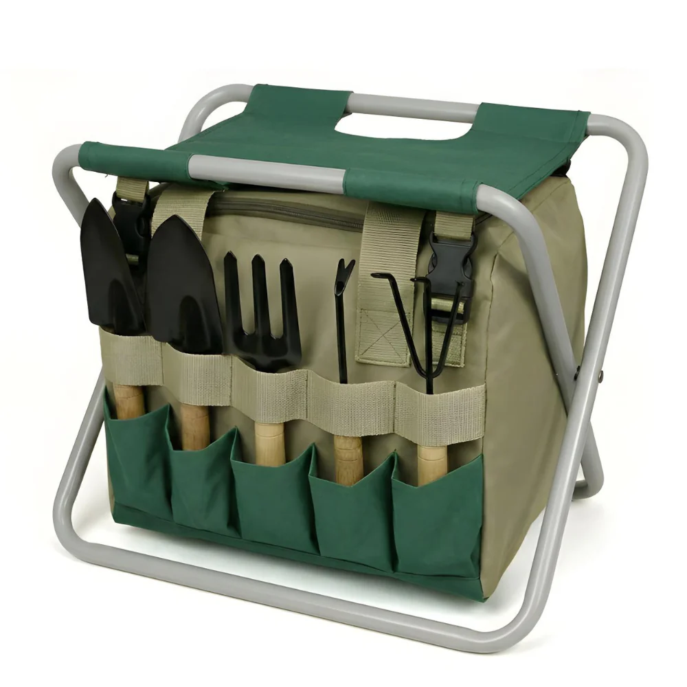 Garden Tool Set with Folding Stool and Carry Bag - Image 4