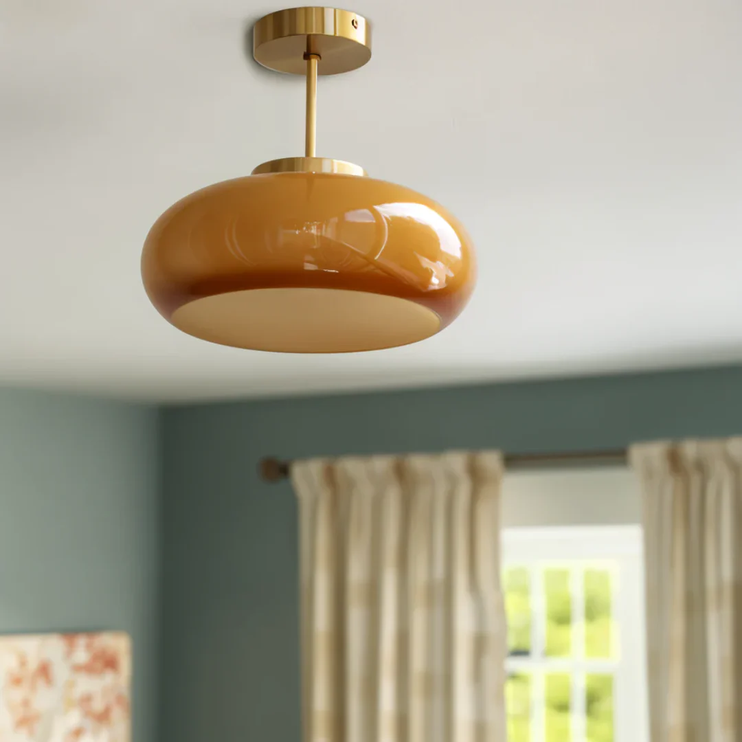 Glass Ceiling Light with Rounded Shade and Metal Stem - Image 2