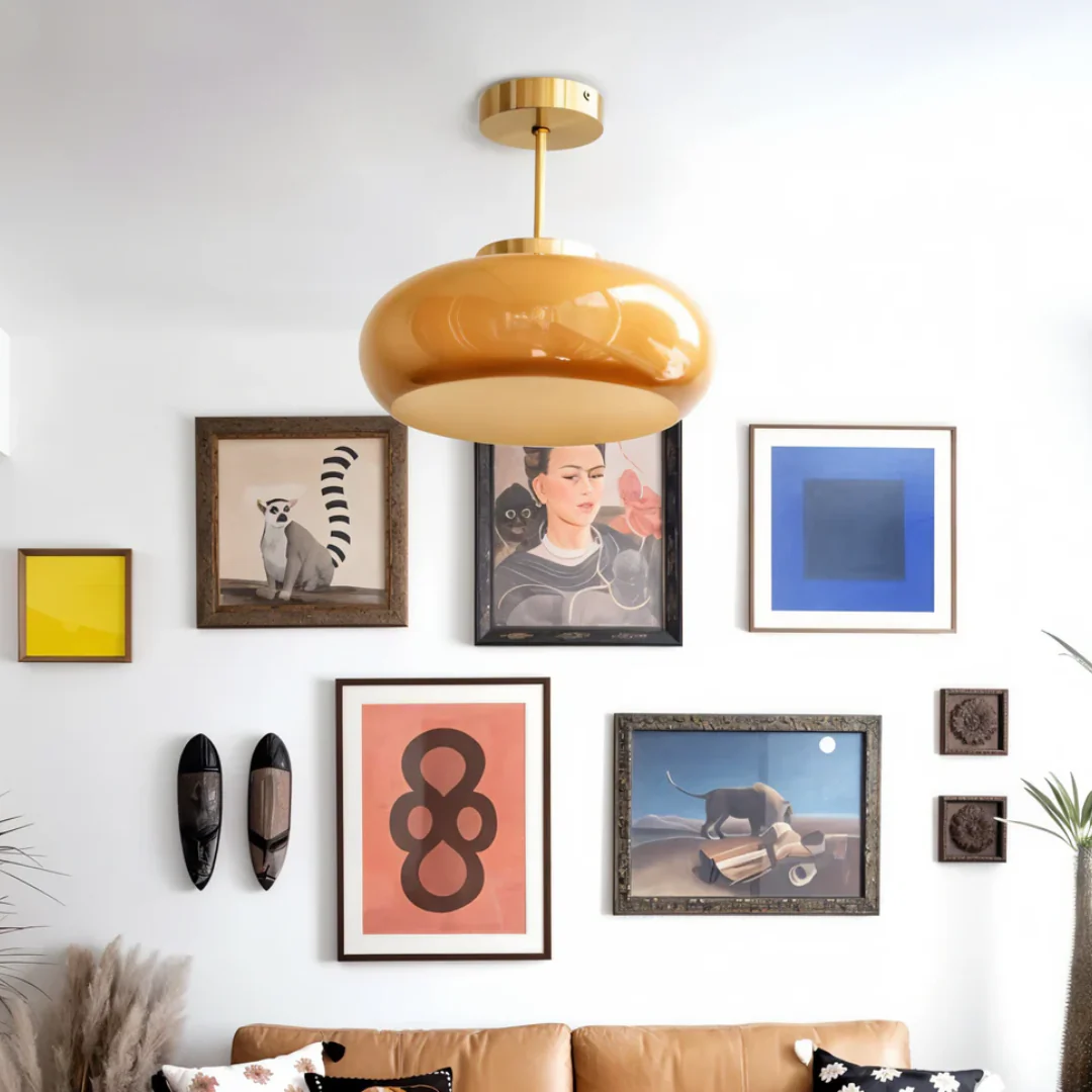 Glass Ceiling Light with Rounded Shade and Metal Stem - Image 3