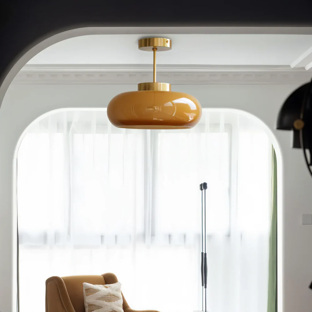 Glass Ceiling Light with Rounded Shade and Metal Stem - Image 4