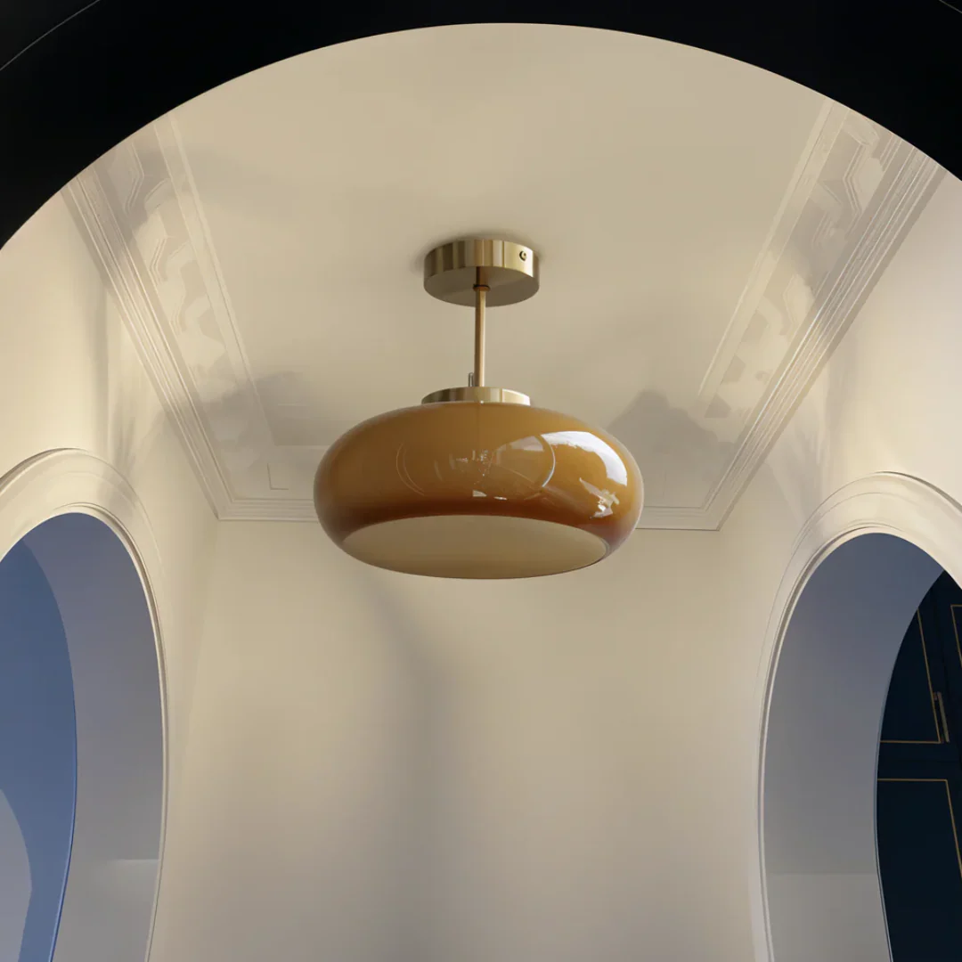 Glass Ceiling Light with Rounded Shade and Metal Stem - Image 5