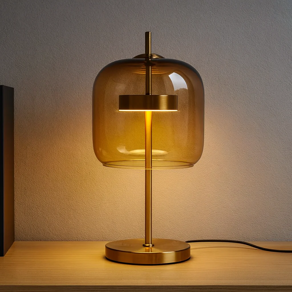 Glass Dome Table Lamp with Gold Iron Stem and Round Base - Image 2