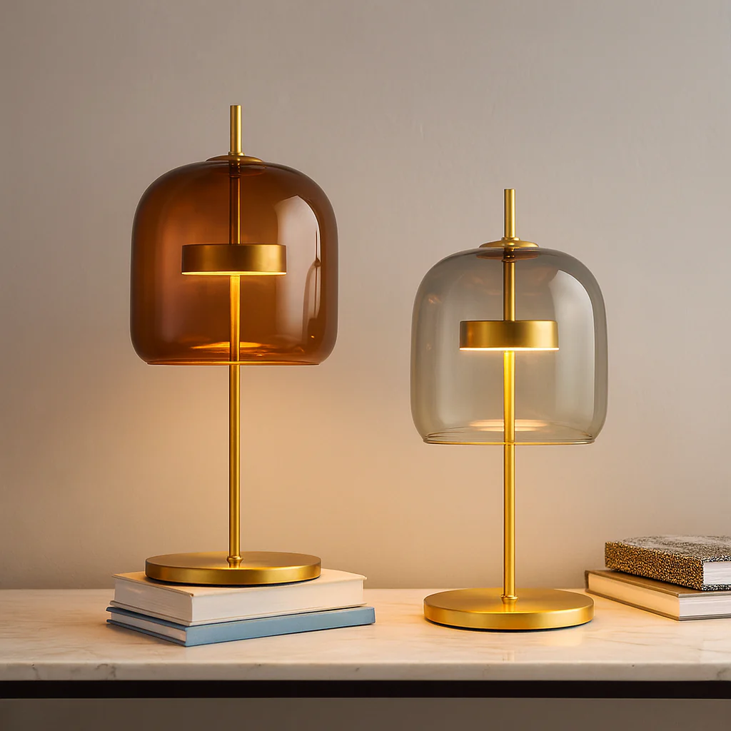 Glass Dome Table Lamp with Gold Iron Stem and Round Base - Image 5