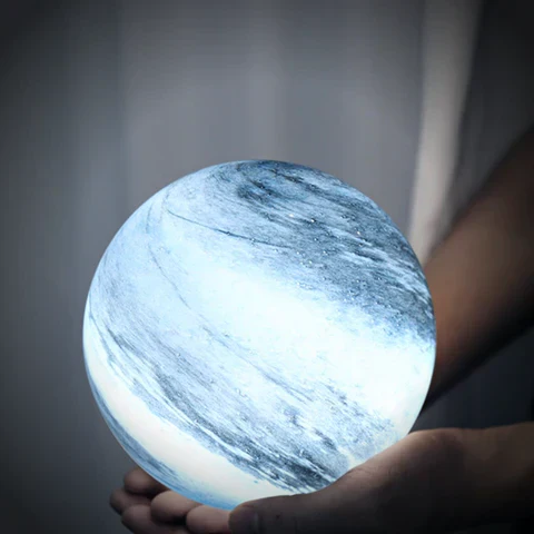 Glass Look Sphere LED Table Lamp with Swirl Pattern Surface - Image 3