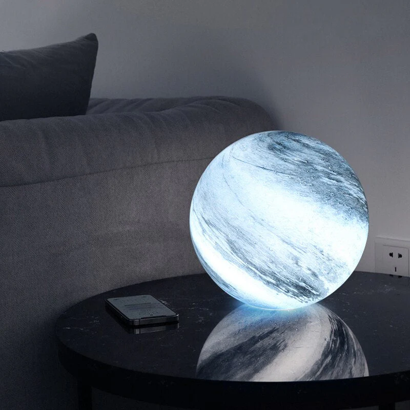 Glass Look Sphere LED Table Lamp with Swirl Pattern Surface - Image 4