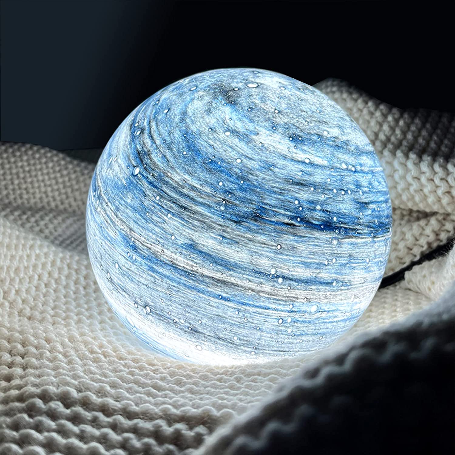 Glass Look Sphere LED Table Lamp with Swirl Pattern Surface - Image 6