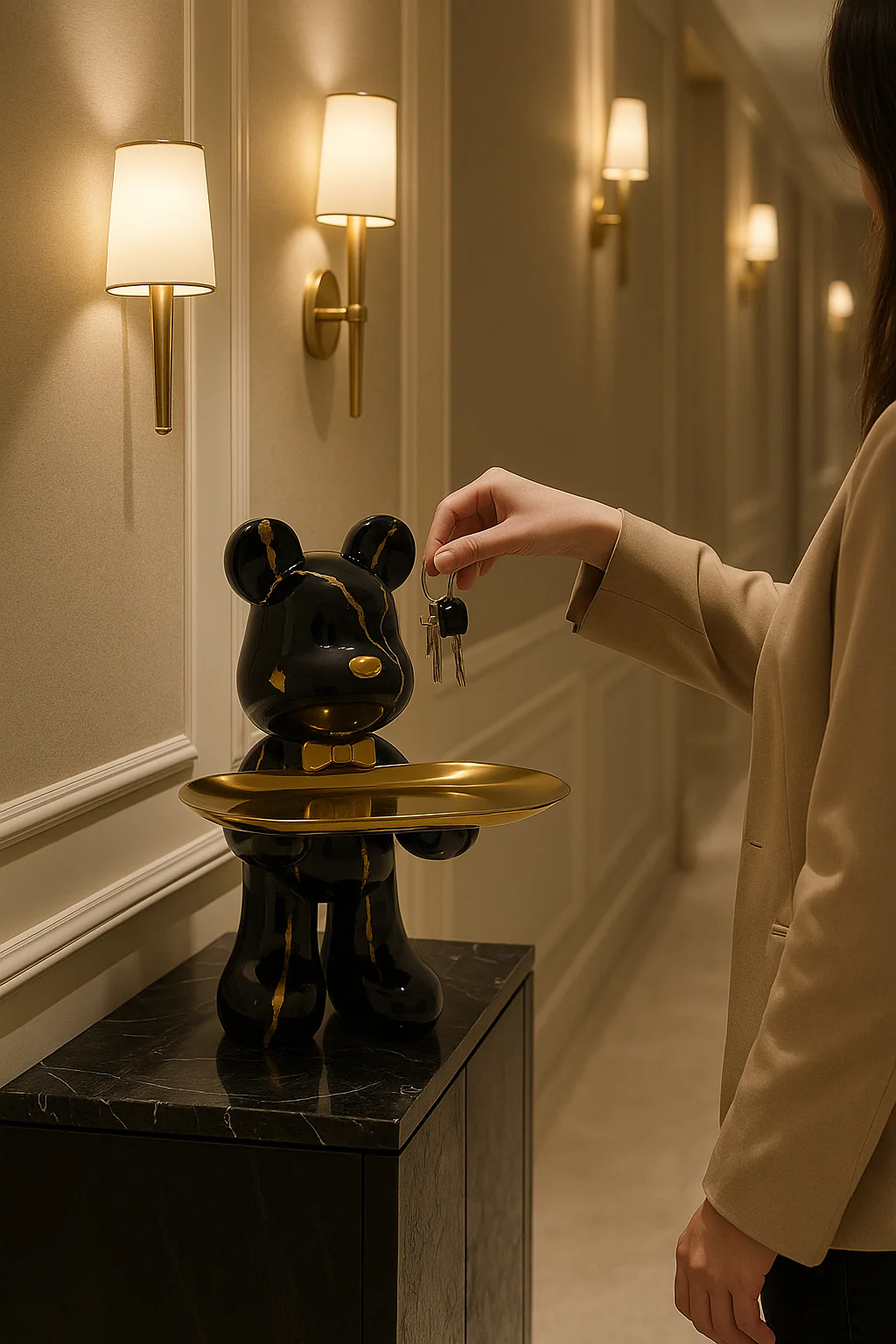 Graffiti Bear Ornament With Gold Tray Tabletop Figure