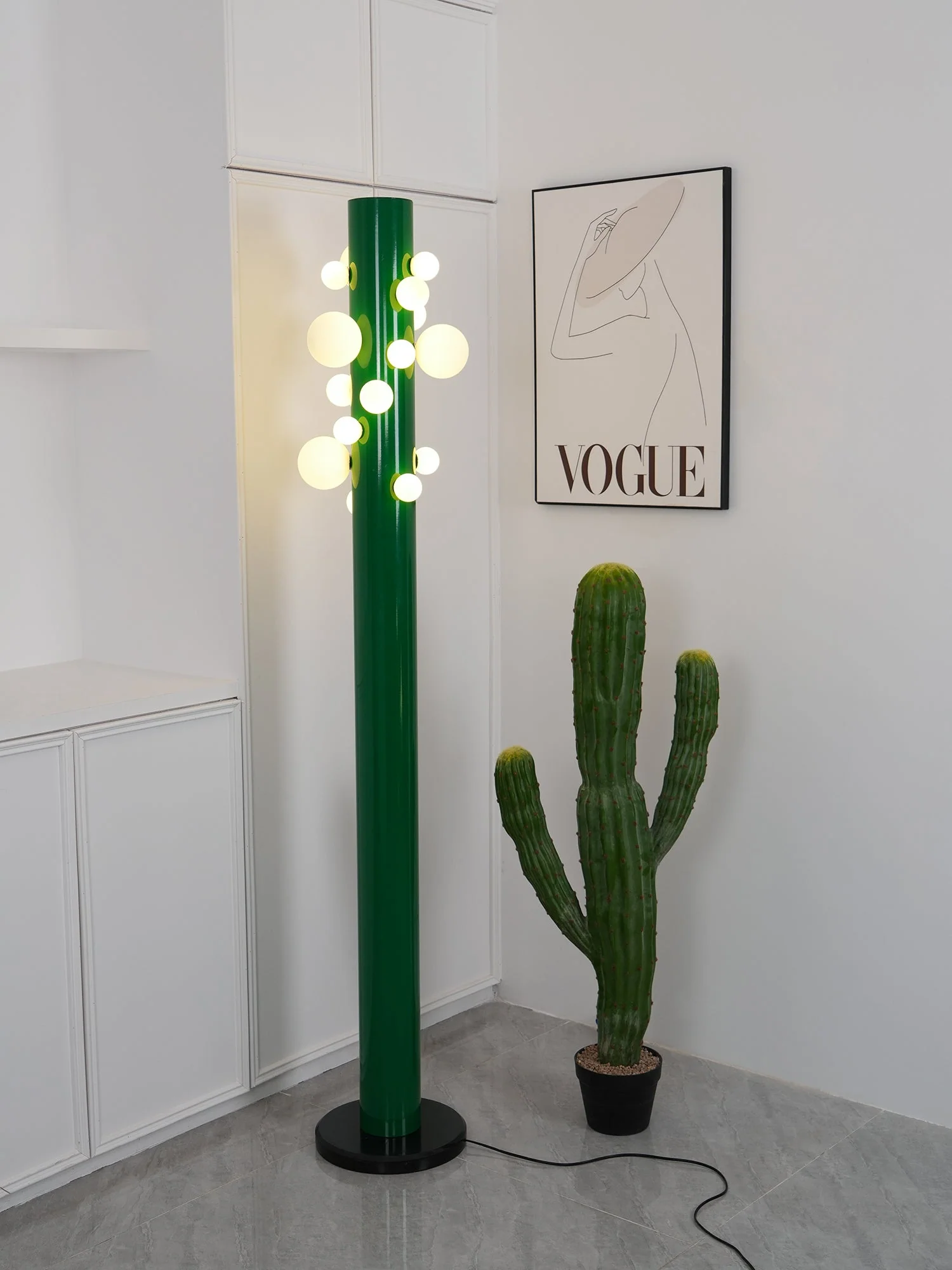 Green Floor Lamp with Vertical Column and Globe Lights - Image 11