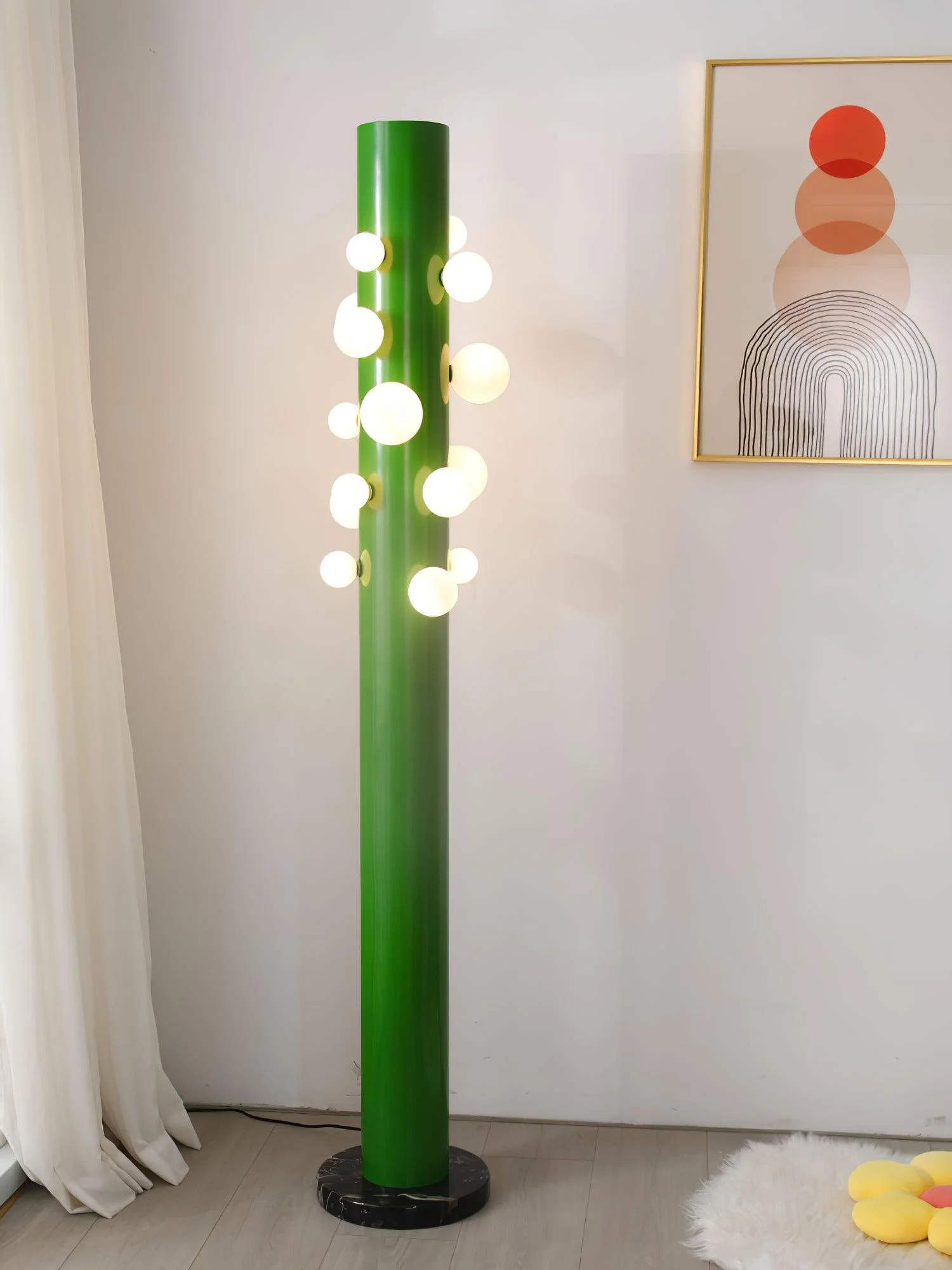 Green Floor Lamp with Vertical Column and Globe Lights - Image 12