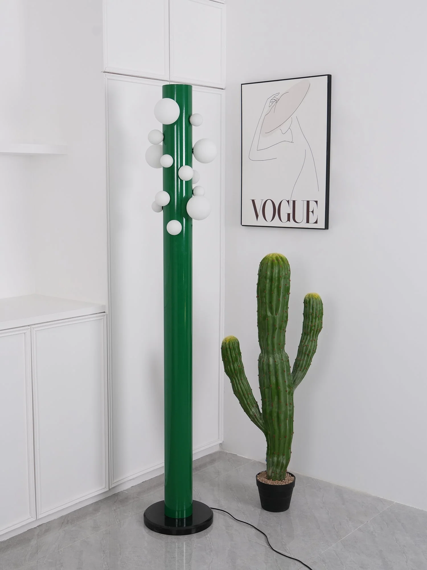 Green Floor Lamp with Vertical Column and Globe Lights - Image 13
