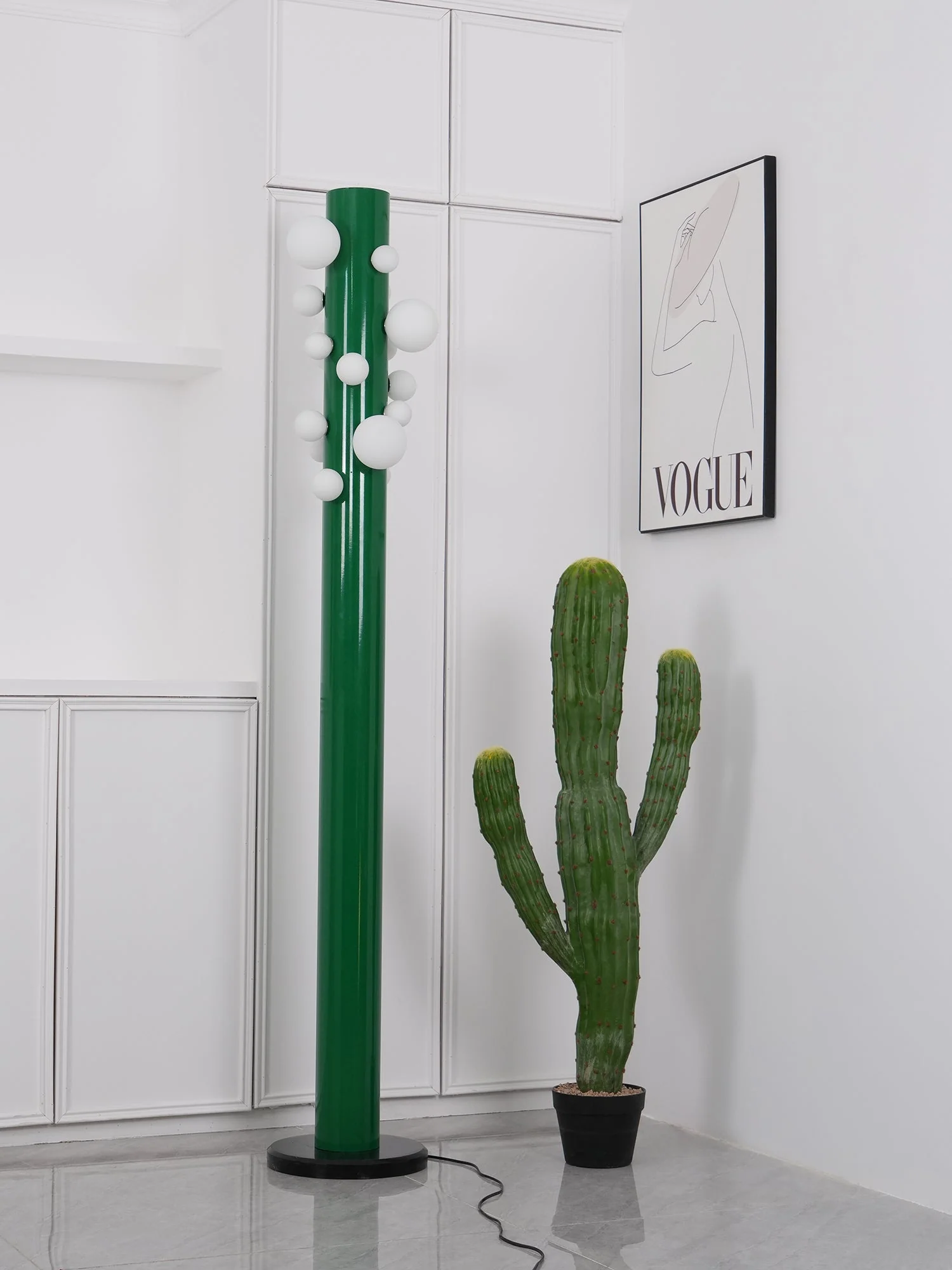 Green Floor Lamp with Vertical Column and Globe Lights - Image 14