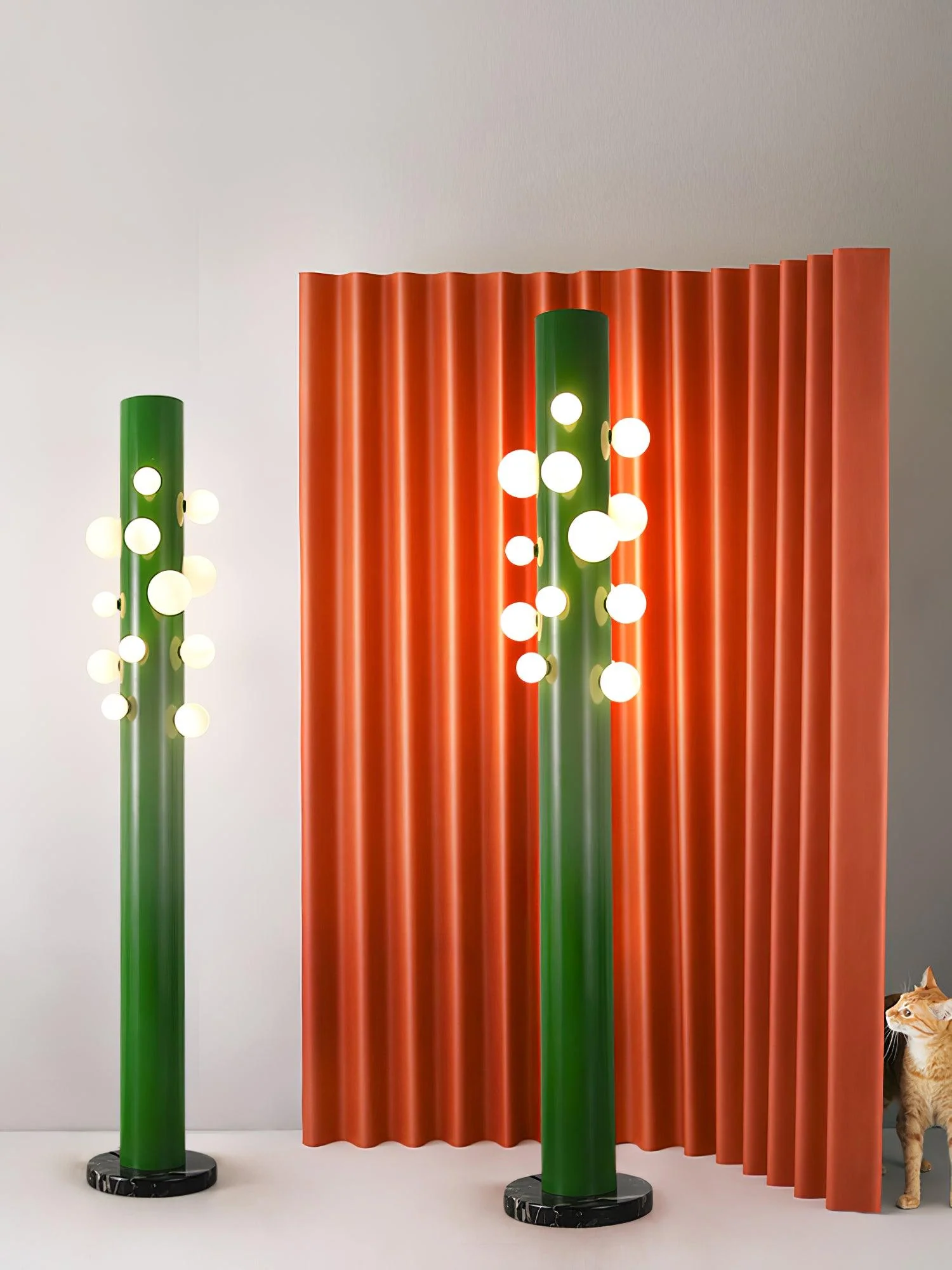 Green Floor Lamp with Vertical Column and Globe Lights - Image 17