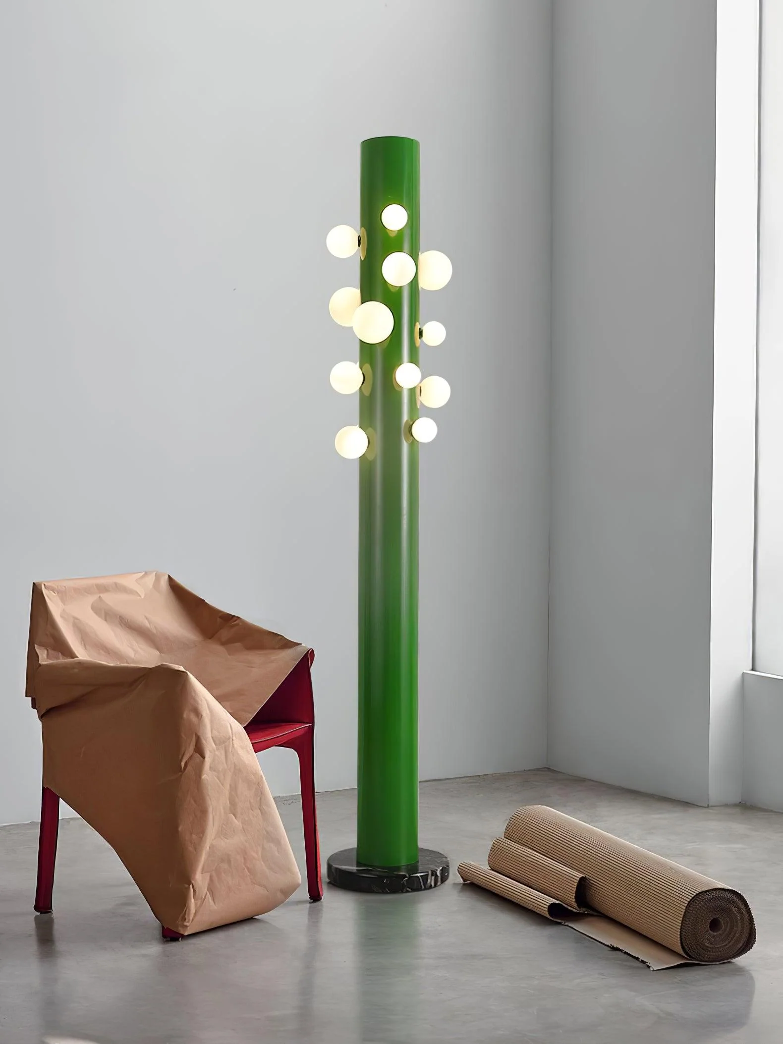 Green Floor Lamp with Vertical Column and Globe Lights - Image 22