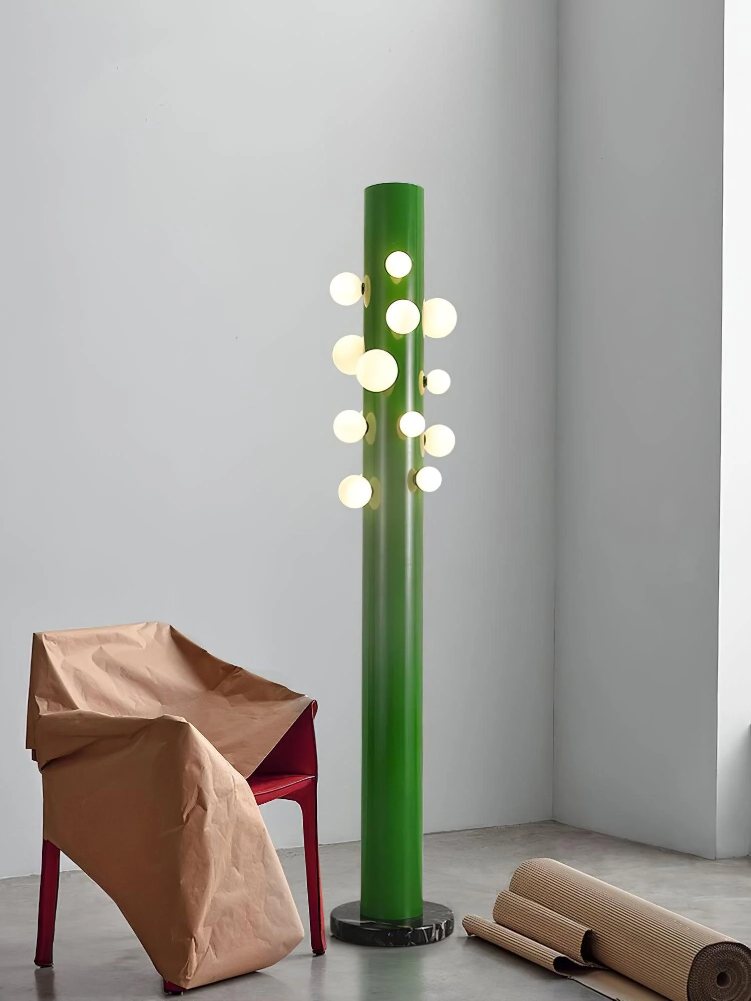 Green Floor Lamp with Vertical Column and Globe Lights - Image 24