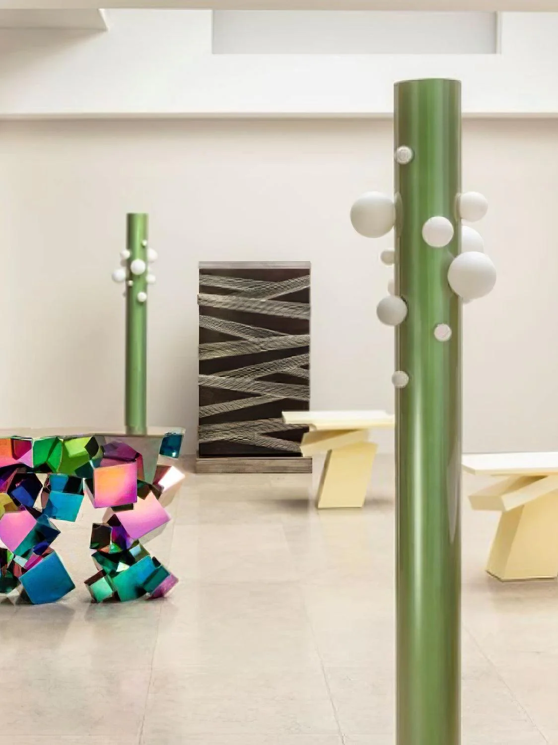 Green Floor Lamp with Vertical Column and Globe Lights - Image 27