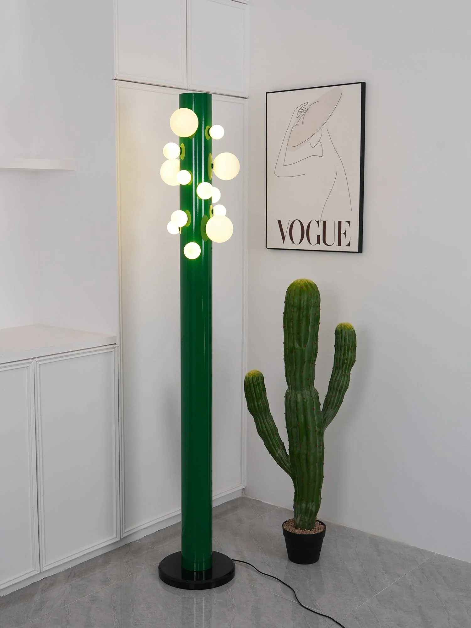 Green Floor Lamp with Vertical Column and Globe Lights - Image 3