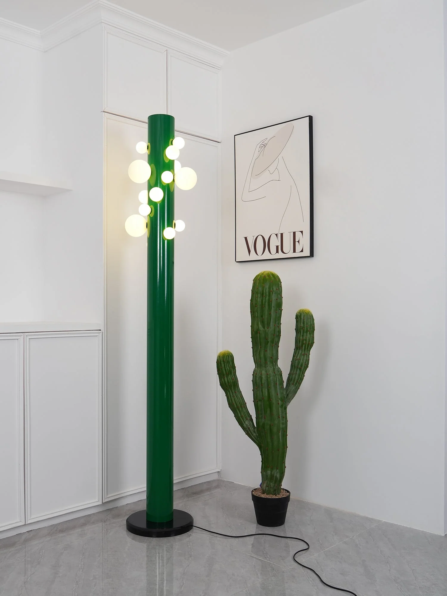 Green Floor Lamp with Vertical Column and Globe Lights - Image 9