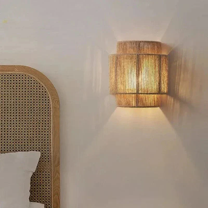 Handwoven Rattan Bamboo Wall Light - Image 4