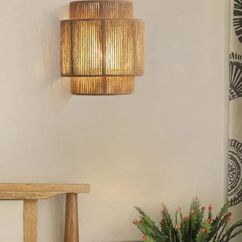 Handwoven Rattan Bamboo Wall Light - Image 5