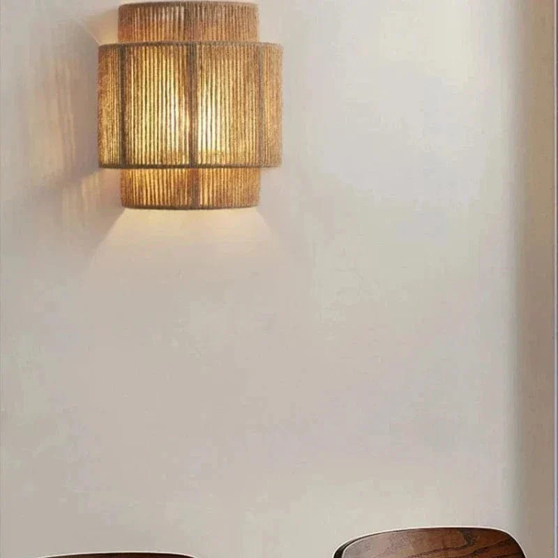 Handwoven Rattan Bamboo Wall Light - Image 6