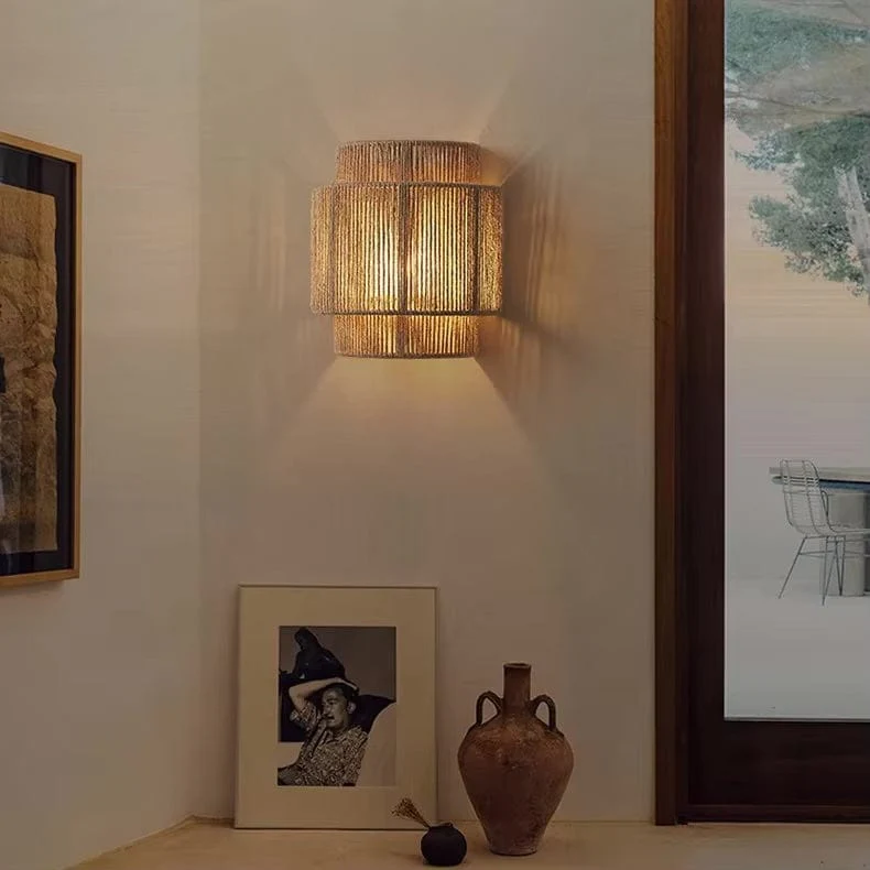 Handwoven Rattan Bamboo Wall Light - Image 8